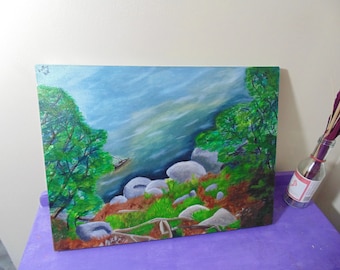 Maine Landscape, Acrylic Painting