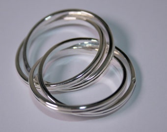 Ring 4 rings intertwined double half-Bangle in silver