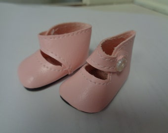 Teeny Tiny Pink Mary Jane button Strap Doll Shoes Vintage Doll Shoes-Size 8