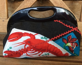 Hand made Red lobster vintage fabric bag