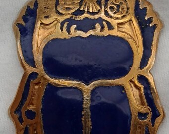 Handmade Gold Plated Blue Scarab Pendant