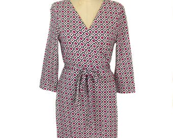 vintage 1990's DIANE von FURSTENBERG wrap dress / cotton blend / geometric print / women's vintage dress / tag size 12