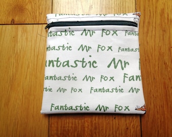 Sandwich Baggie Waterproof Lined Zip Pouch - Straw Case - Sandwich bag - Snack Bag - Bikini Bag - Lunch Bag Make Up Bag Fantastic Fox