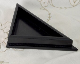 Real Ebony Wood Small Corner Valet / Desk Tray Divider Triangle Dish for Trinkets Cufflinks Studs Treasures Made in England Antique 1920s