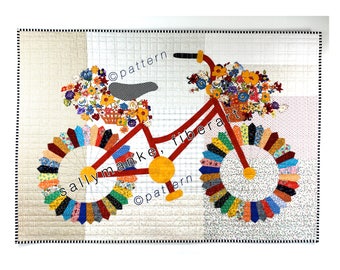 Whimsical Bicycle Art Quilt Pattern, Original Design Wall Art, Bike Lovers Gift, Quilters Gift, Cyclers Patterns, Sally Manke, 46” X 35”