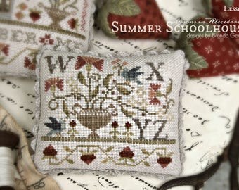 WITH THY NEEDLE Summer Club Schoolhouse Lesson Pick one #1 #2 #3 #4 counted cross stitch patterns at thecottageneedle.com