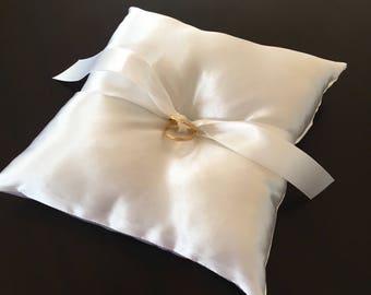 7" White Satin Ringbearer Pillow with rings