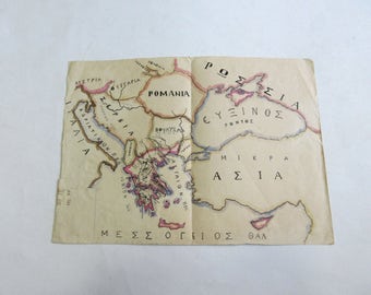 30's hand painted map of Greece signed