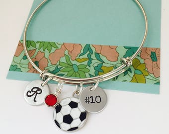 Soccer Bracelet, Soccer Bangle Bracelet, Personalized Soccer Bracelet, Soccer Player Gift, Custom Soccer Bracelet