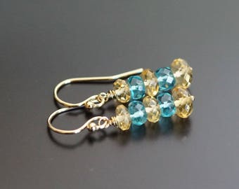 Citrine earrings, apatite earrings, citrine jewelry gift, apatite jewelry, multi gemstone earrings, citrine apatite, gold fill ear wires