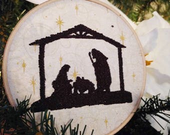 Nativity Sillouette Embroidery Hoop Wall Art