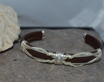 Leather with sterling silver Cuff Bracelet "DEAL INSIDE"
