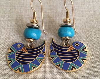 Vintage Laurel Burch Signed "Pajarita" Dangle Earrings