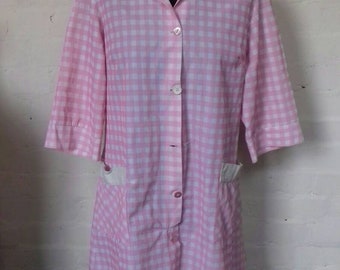 Pink and White Checked Coverall from the 1970's with imperfections.
