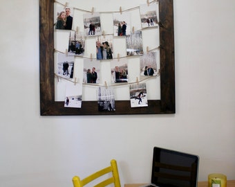 Rustic Clothespin Picture Frame / Photo Display - Wedding Display - Clothesline Collage - Includes line and small pins