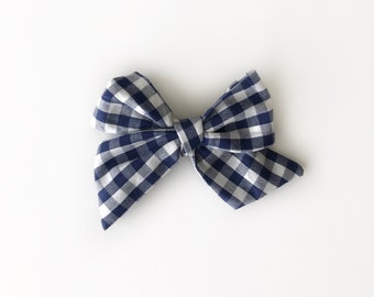 Blue Gingham Twirl Bow