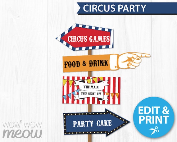 Circus Party Signs INSTANT DOWNLOAD Direction Arrow Signpost