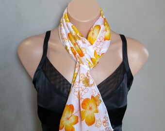 Orange Scarf, White Scarf, Yellow Scarves, Floral Scarf, Sheer Scarf, Chiffon Scarf, White Chiffon Scarf, Sheer Yellow Scarf, Free Shipping