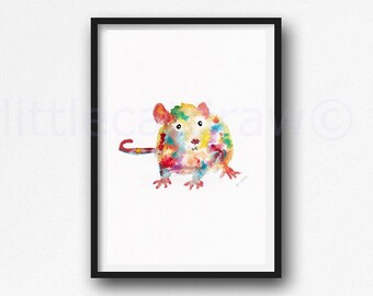 Rat Print Watercolor Painting Print Colorful Animal Art Rat Lover Gift Art Print Bedroom Wall Decor Wall Art Watercolor Print Home Decor