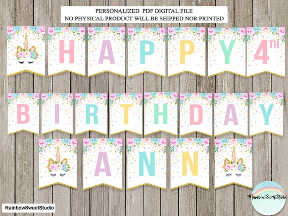 Unicorn Banner Unicorn Happy Birthday Banner Magical