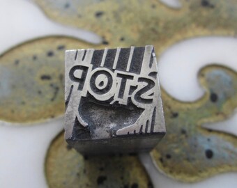 Vintage Letterpress Printers Block Metal STOP