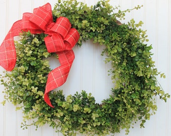 Christmas Wreath, Faux Boxwood Wreath, Holiday Wreath, Boxwood Wreath, Greenery Wreath, Front Door Wreath, Outdoor Wreath, Wreaths