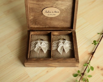 Personalized wedding ring box. Rustic wooden ring box. Wedding ring holder. Double ring box.