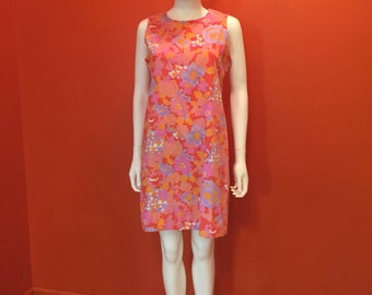 1980's AMI Vintage Pink Pop Art Floral Shift Dress