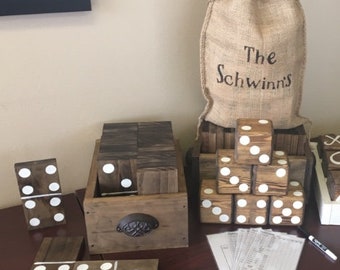 Personalized yard dice with Dominos