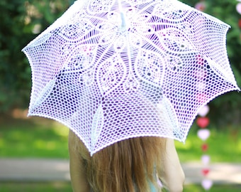 Promo! Crochet wedding umbrella - sun umbrella gift - wedding photo white accessoris lace parasol - ready to ship