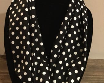 Black and white polka dot infinity scarf, polka dot scarf, black and white polka dot scarf, polka dot infinity scarf, dot scarf