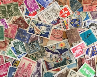 164 Stamps From France Cancelled 1950s to Early 1990s Ephemera French Collage Decoupage Scrapbook Junk Journals Mixed Media