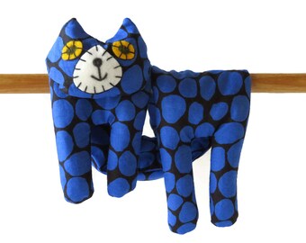 Flat Cat, Hot Cold Rice Bag, Microwave Neck Wrap, Rice Heating Pad, Hot Cold Therapy Pack, Black & Blue Circle Print , Cat Lover Gift