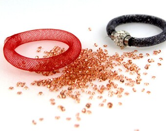 Kit (10mm) mesh tube Bracelet red and TANGERINE (8 g) rhinestones