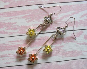 Orange and Yellow Flower Earrings (4434)