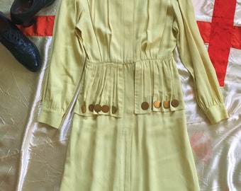 1940s Chartreuse Rayon Dress - Small Junior Debutante with Peplum