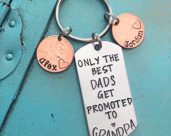 Personalized Grandpa Keychain, Fathers Day Gift From, Grandkids Hand Stamped Dad Keychain, Papa Keychain, Birthday Gift For Grandpa