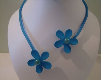 Necklace soft blue flower