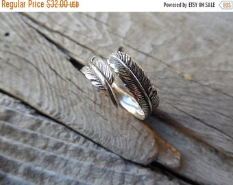 ON SALE Adjustable Feather ring in sterling silver