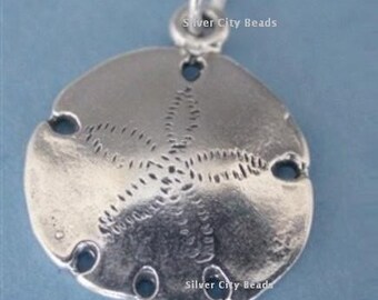 Silver Sand Dollar Charm, Sterling Silver Pendant -20mm