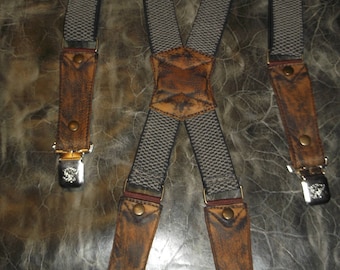 Leather Suspenders. Braces -beige. Handmade. Leather- brown.Fits all sizes M-XXXXL.