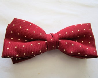80s Ormond Polyester Burgundy Red Polka Dot Mens Clip On Bow Tie