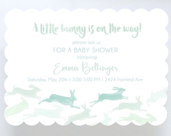 Watercolor Bunnies Baby Shower Invitation