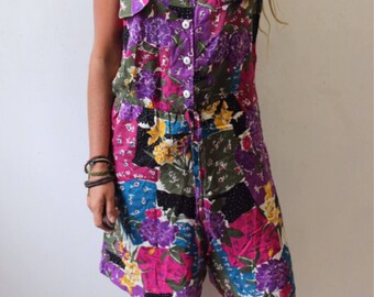 90s oversized rayon drop waist romper