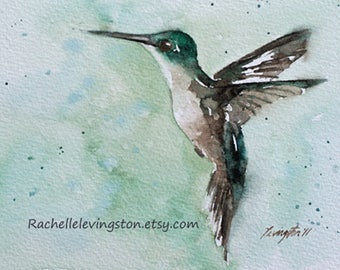 hummingbird print watercolor bird painting of hummingbird painting bird art PRINT