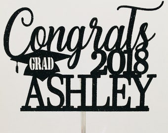 2018 personalized grad glitter cake topper, 2018 graduation cake topper, graduation cake topper, class of 2018 cake topper