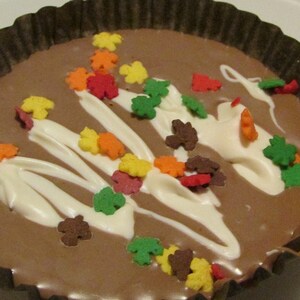 Six Large Peanut Butter Chocolate Melt-away Cups with Colorful Fall Edible Confetti Leaves