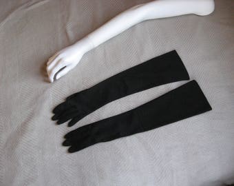 Vintage Black Fabric Gloves size 6.5