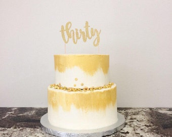 1 pc age 30 thirty birthday script fonts gold glitter cake topper