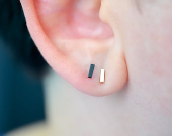Gold bar earrings 14K yellow gold bars nickel free earrings multiple piercing real 14K gold earrings minimalist bar studs mix and match